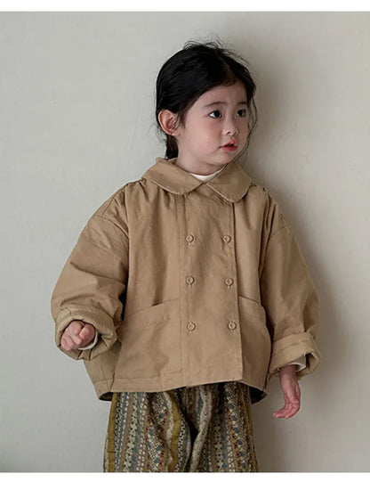 ショートコート・ジャケット・ジャンパー キッズアウター ダブルボタン襟付きパデッドショートジャケットコート【mh0007934】