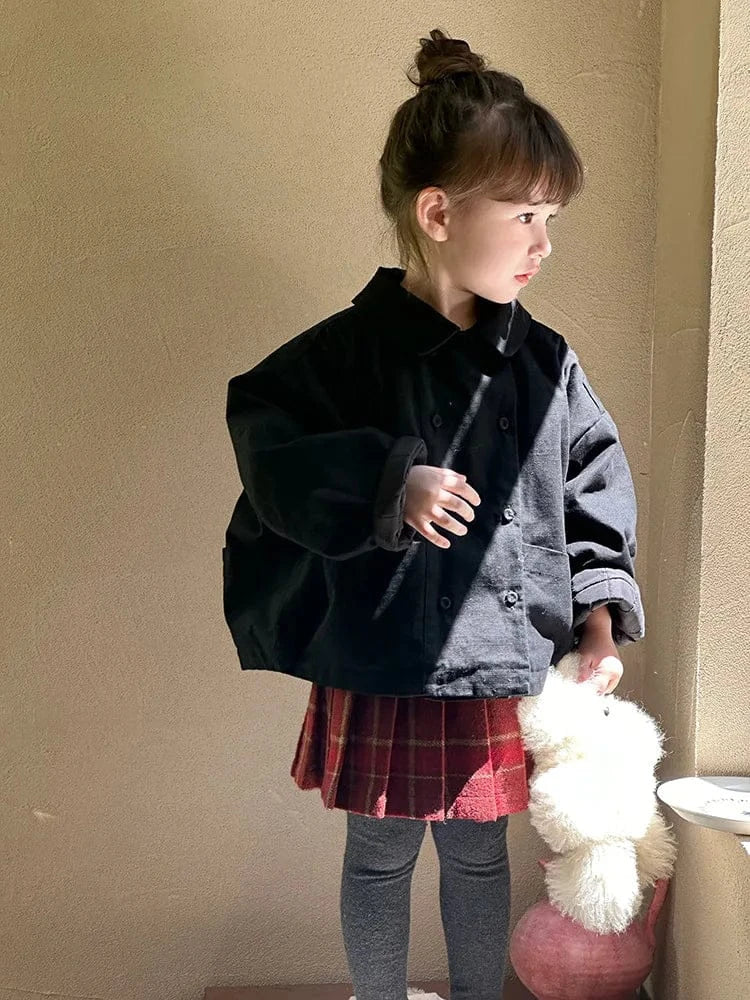 ショートコート・ジャケット・ジャンパー キッズアウター ダブルボタン襟付きパデッドショートジャケットコート【mh0007934】