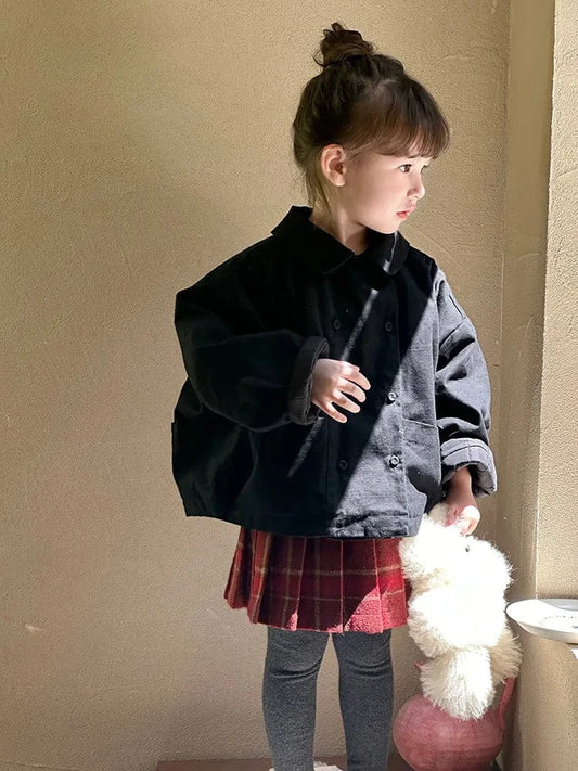 ショートコート・ジャケット・ジャンパー キッズアウター ダブルボタン襟付きパデッドショートジャケットコート【mh0007934】