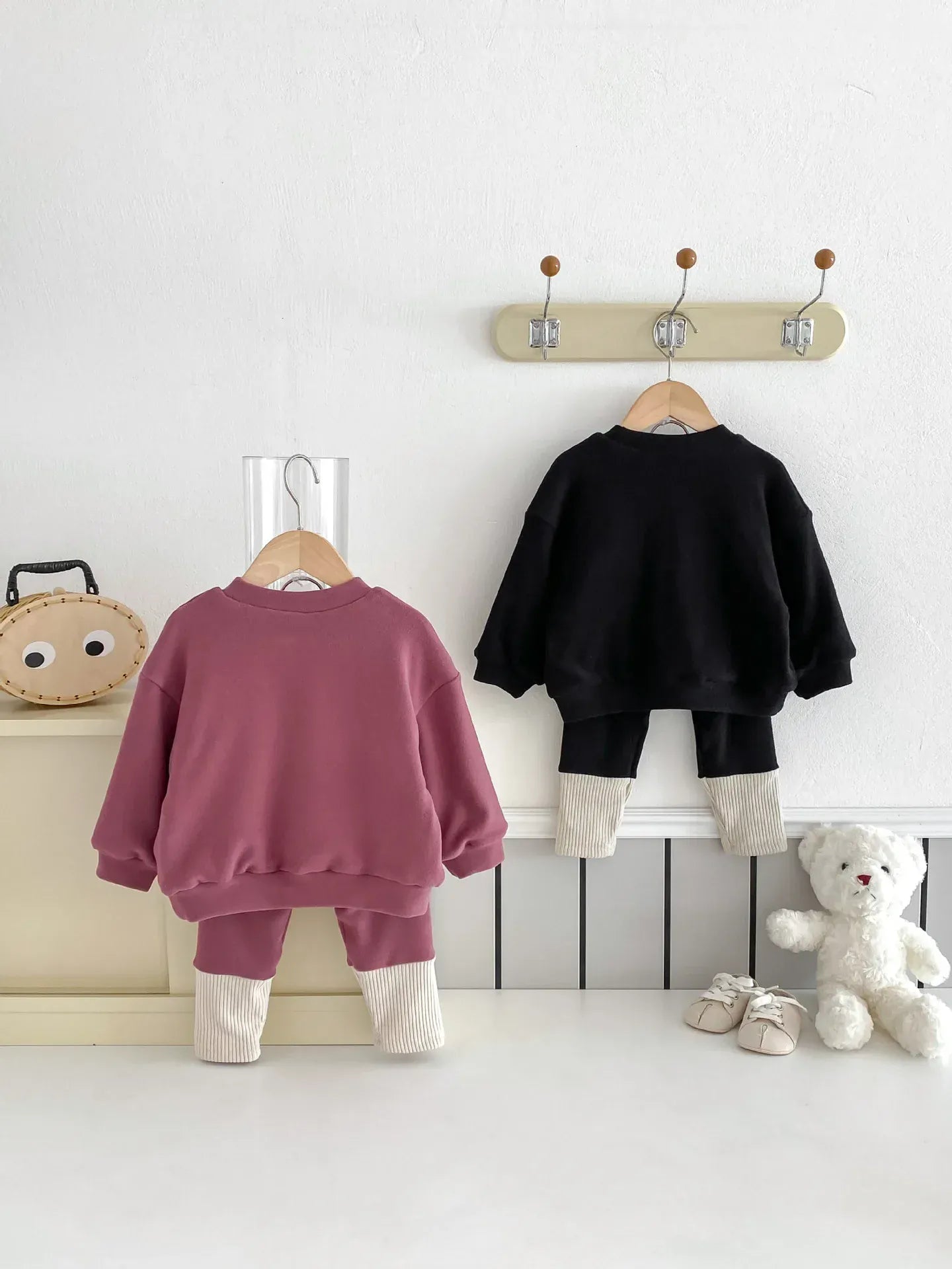 長袖セットアップ ベビーキッズトップス/パンツ うさぎバニーフェイスアップリケ長袖スウェットシャツ/切り替えパッチワークレギンスパンツ【mh0007948】