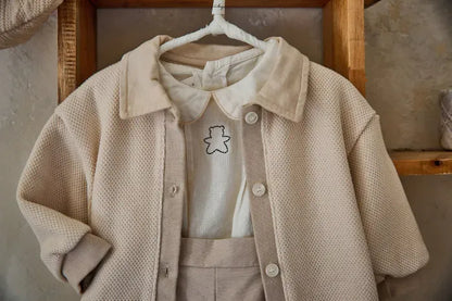 カーディガン・パーカー ベビージャケット ボーダー/無地襟付きニットカーディガンジャケット【mh0007956】