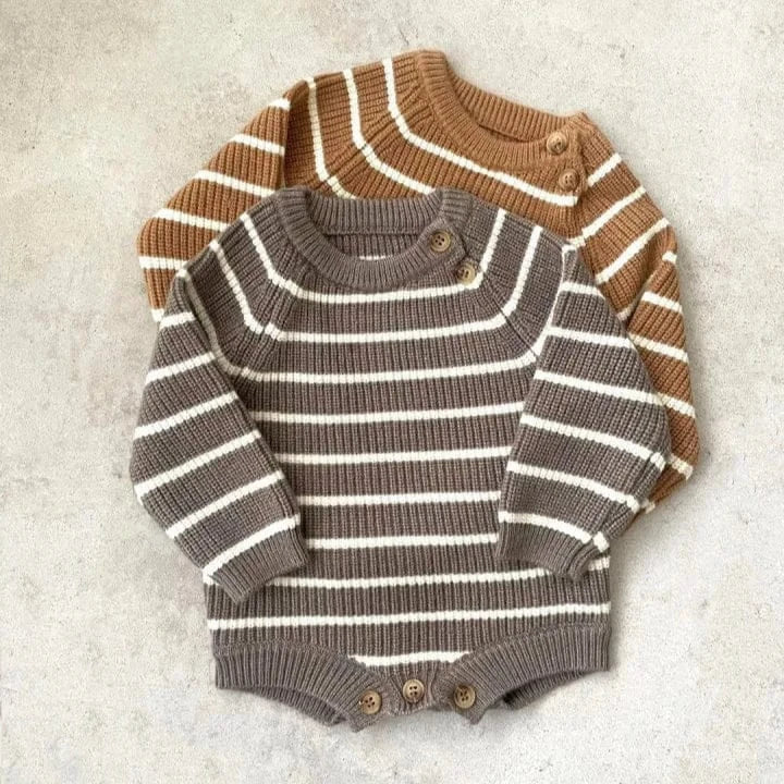 長袖ロンパース ベビーロンパース レトロボーダーニット長袖ボディスーツ【mh0007958】