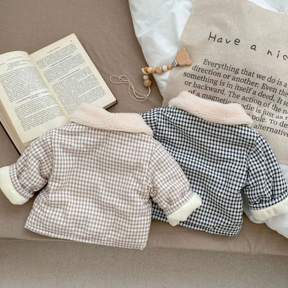 ショートコート・ジャケット・ジャンパー ベビーアウター チェックベアくまワンポイント裏フリースパデッド襟付きジャケットコート【mh0007977】