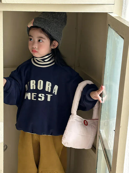 トレーナー・フーディ キッズトップス ボーダーリブニットハイネックドッキング長袖スウェットシャツ【mh0007991】