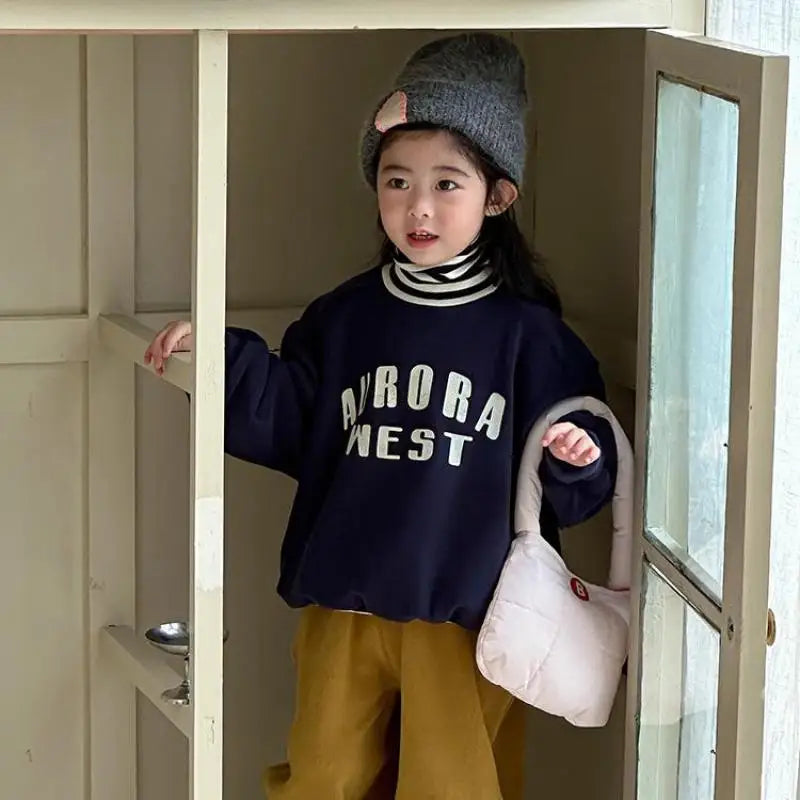 トレーナー・フーディ キッズトップス ボーダーリブニットハイネックドッキング長袖スウェットシャツ【mh0007991】