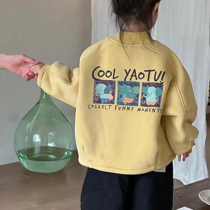 トレーナー・フーディ キッズトップス バックプリントハイネックフリース長袖スウェットプルオーバー【mh0007993】