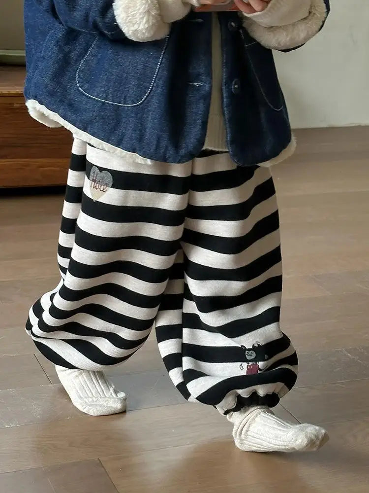 ロングパンツ・スウェットパンツ キッズパンツ ボーダー裏ボアフリース厚手スウェットパンツ【mh0007995】
