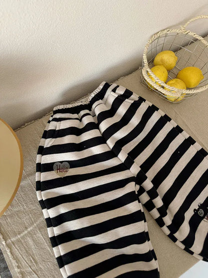 ロングパンツ・スウェットパンツ キッズパンツ ボーダー裏ボアフリース厚手スウェットパンツ【mh0007995】