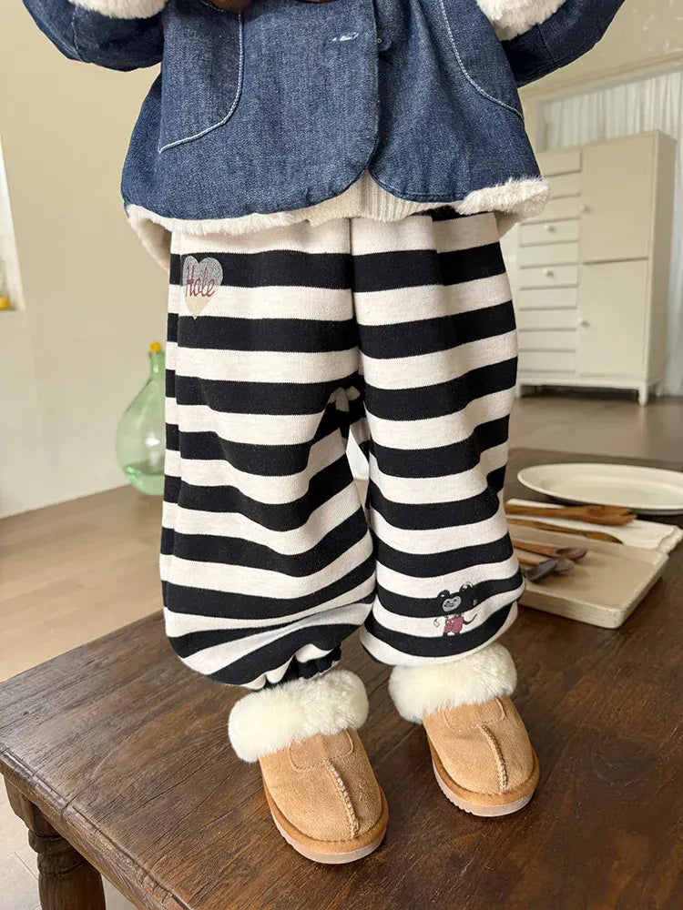 ロングパンツ・スウェットパンツ キッズパンツ ボーダー裏ボアフリース厚手スウェットパンツ【mh0007995】