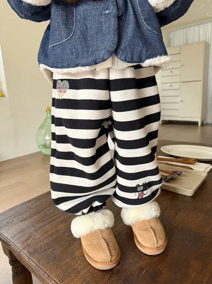 ロングパンツ・スウェットパンツ キッズパンツ ボーダー裏ボアフリース厚手スウェットパンツ【mh0007995】