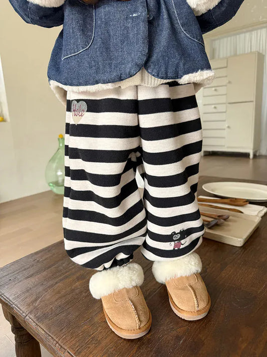 ロングパンツ・スウェットパンツ キッズパンツ ボーダー裏ボアフリース厚手スウェットパンツ【mh0007995】