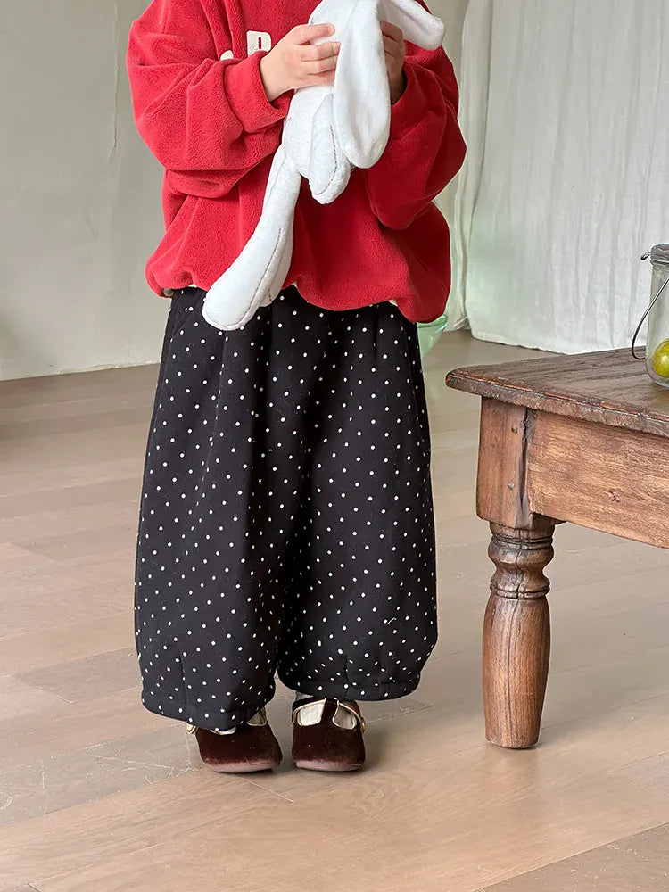 ロングパンツ・スウェットパンツ キッズパンツ 水玉ドットプリント裏フリース厚手ロングパンツ【mh0007996】