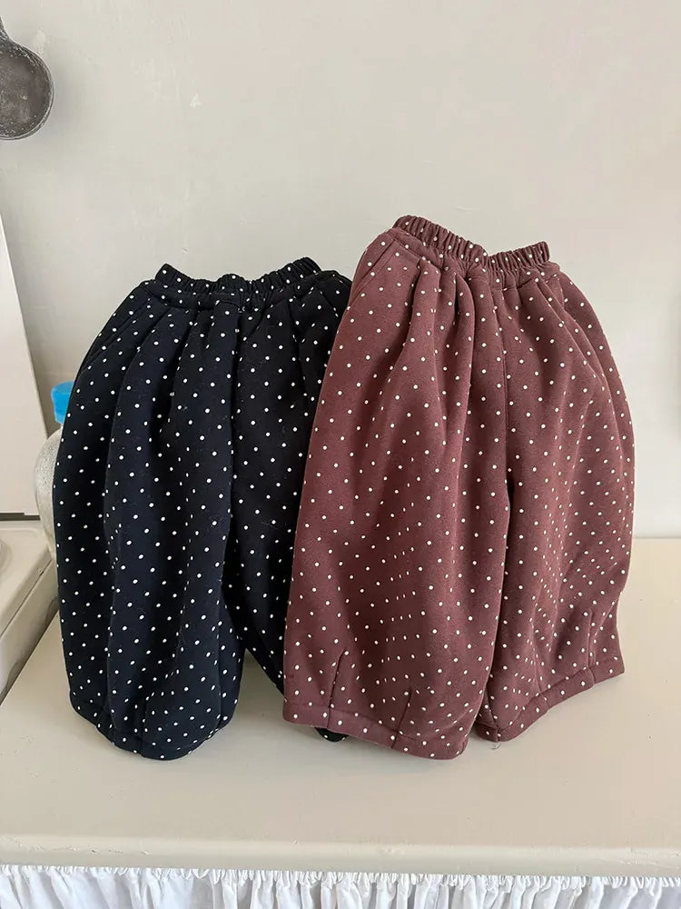 ロングパンツ・スウェットパンツ キッズパンツ 水玉ドットプリント裏フリース厚手ロングパンツ【mh0007996】