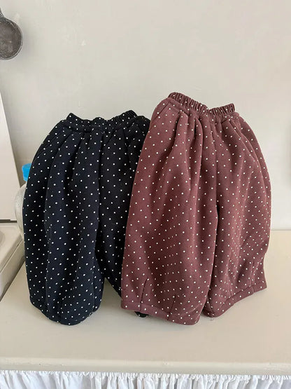 ロングパンツ・スウェットパンツ キッズパンツ 水玉ドットプリント裏フリース厚手ロングパンツ【mh0007996】