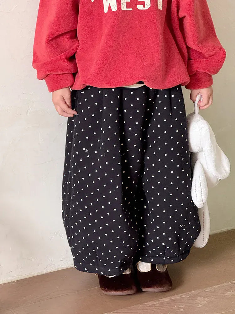 ロングパンツ・スウェットパンツ キッズパンツ 水玉ドットプリント裏フリース厚手ロングパンツ【mh0007996】