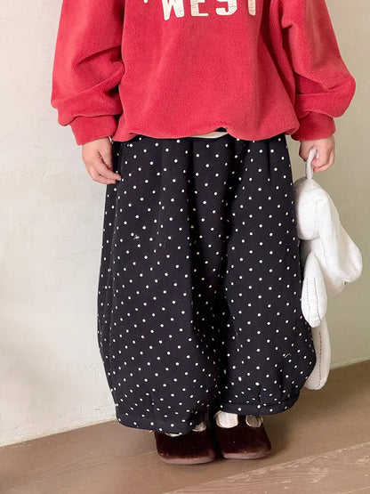 ロングパンツ・スウェットパンツ キッズパンツ 水玉ドットプリント裏フリース厚手ロングパンツ【mh0007996】