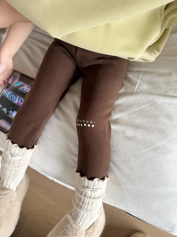 レギンスパンツ キッズパンツ レターロゴワンポイント裏フリースレギンスパンツ【mh0007997】