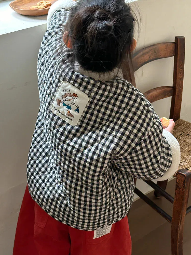 ショートコート・ジャケット・ジャンパー キッズアウター チェック裏ボアフリースパデッドノーカラージャケットコート【mh0008002】