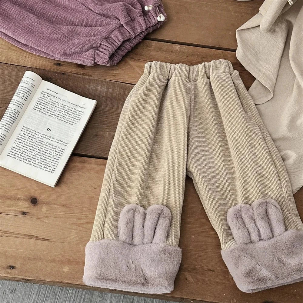 ロングパンツ・スウェットパンツ キッズパンツ うさ耳アクセントボアフリースルーズワイドパンツ【mh0008008】