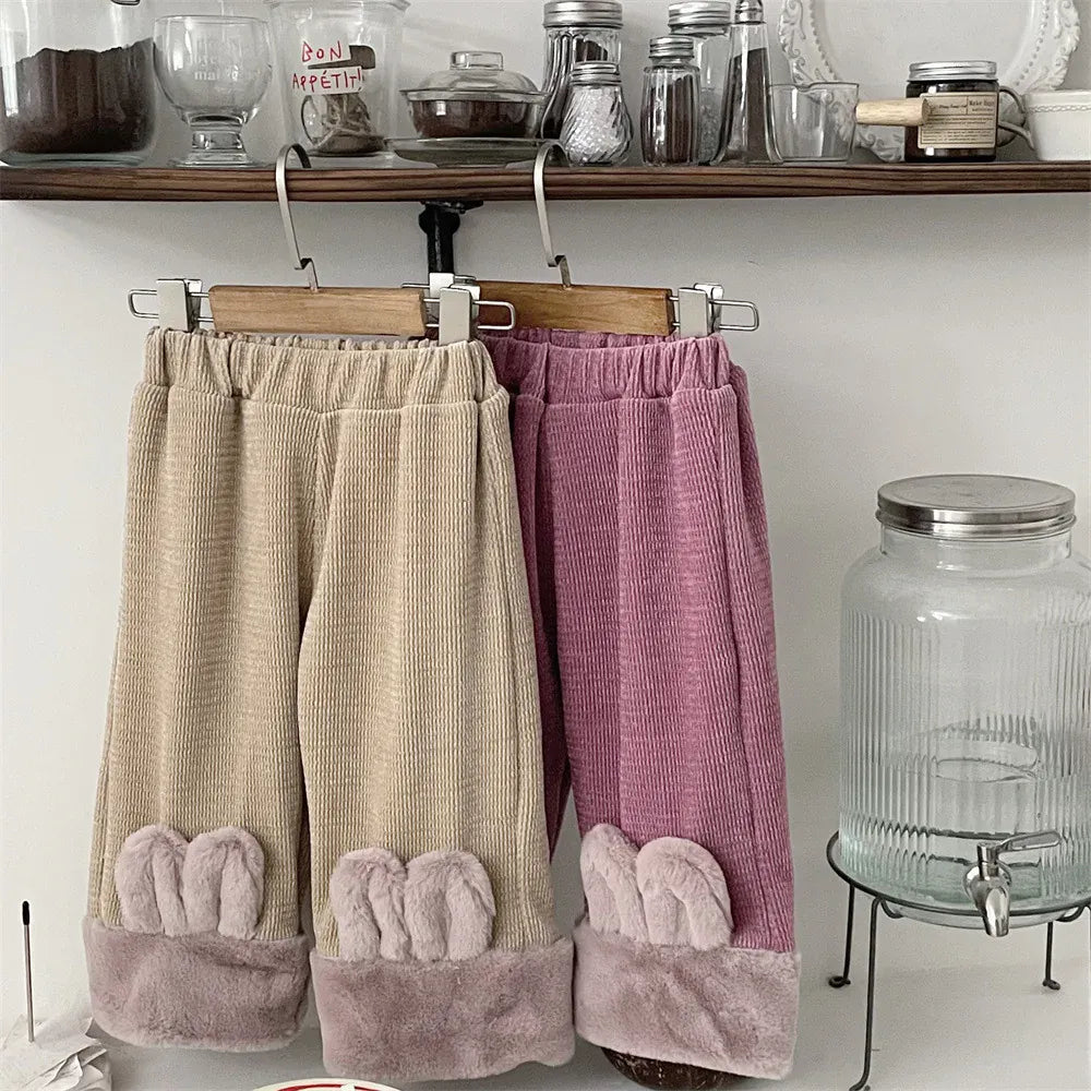 ロングパンツ・スウェットパンツ キッズパンツ うさ耳アクセントボアフリースルーズワイドパンツ【mh0008008】