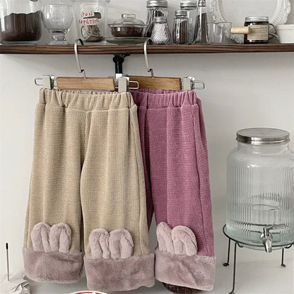 ロングパンツ・スウェットパンツ キッズパンツ うさ耳アクセントボアフリースルーズワイドパンツ【mh0008008】