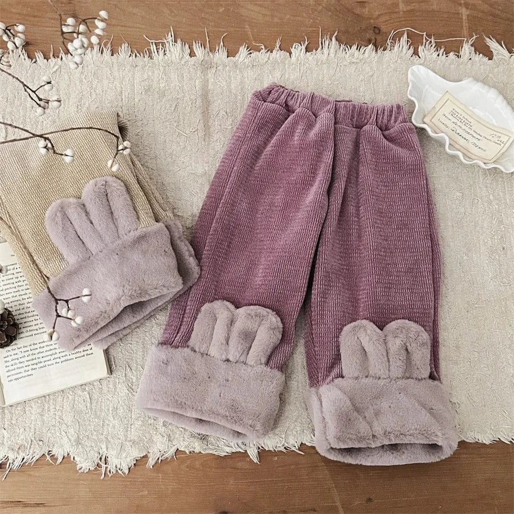 ロングパンツ・スウェットパンツ キッズパンツ うさ耳アクセントボアフリースルーズワイドパンツ【mh0008008】