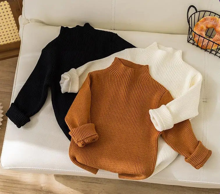 ニット・セーター キッズトップス リブニットハイネックボトルネックシンプル長袖カットソー【mh0008017】