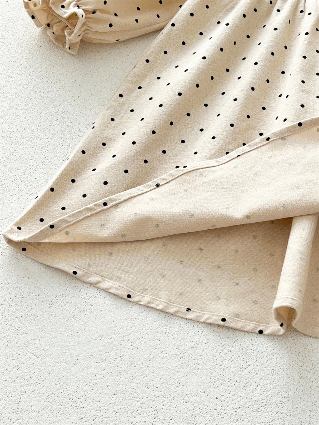 長袖ワンピース キッズワンピース フラワー刺繍水玉ドットビッグラペル長袖ワンピース【mh0008020】