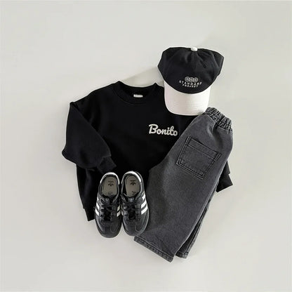 トレーナー・フーディ ベビートップス レターロゴ刺繍ワンポイント長袖スウェットシャツ【mh0008024】