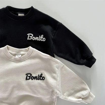 トレーナー・フーディ ベビートップス レターロゴ刺繍ワンポイント長袖スウェットシャツ【mh0008024】