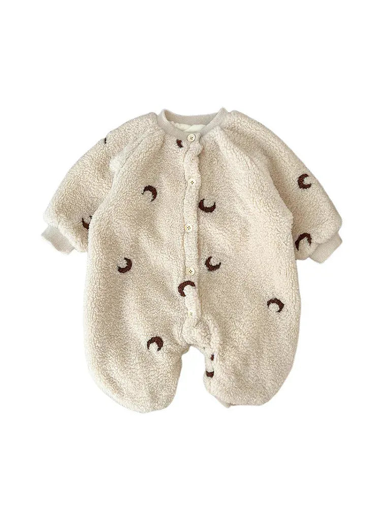 長袖ロンパース ベビーロンパース 月ムーン刺繍ボアフリース長袖ジャンプスーツ【mh0008033】