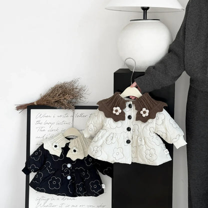 ロングパンツ・スウェットパンツ ベビーアウター レトロ北欧風フラワー刺繍ビッグ襟キルティングジャケットコート【mh0008040】