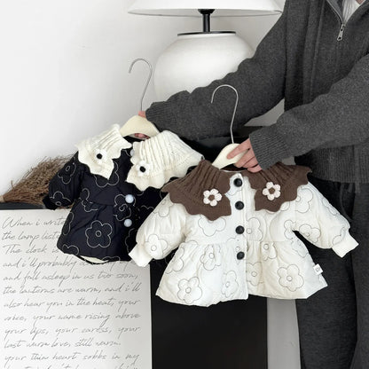 ロングパンツ・スウェットパンツ ベビーアウター レトロ北欧風フラワー刺繍ビッグ襟キルティングジャケットコート【mh0008040】