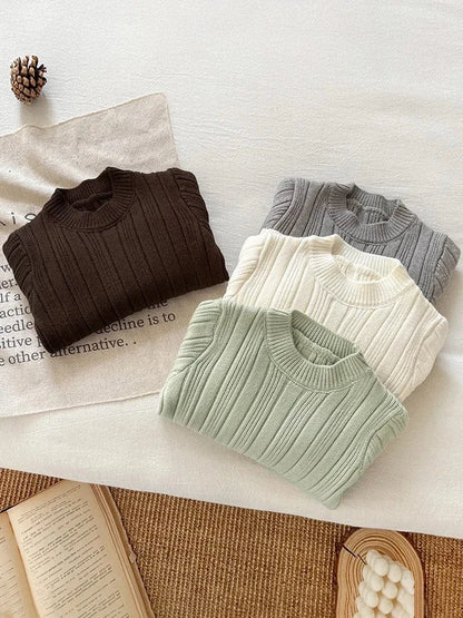 ニット・セーター ベビーキッズ リブニットシンプルベーシックニット長袖セーター【mh0008042】