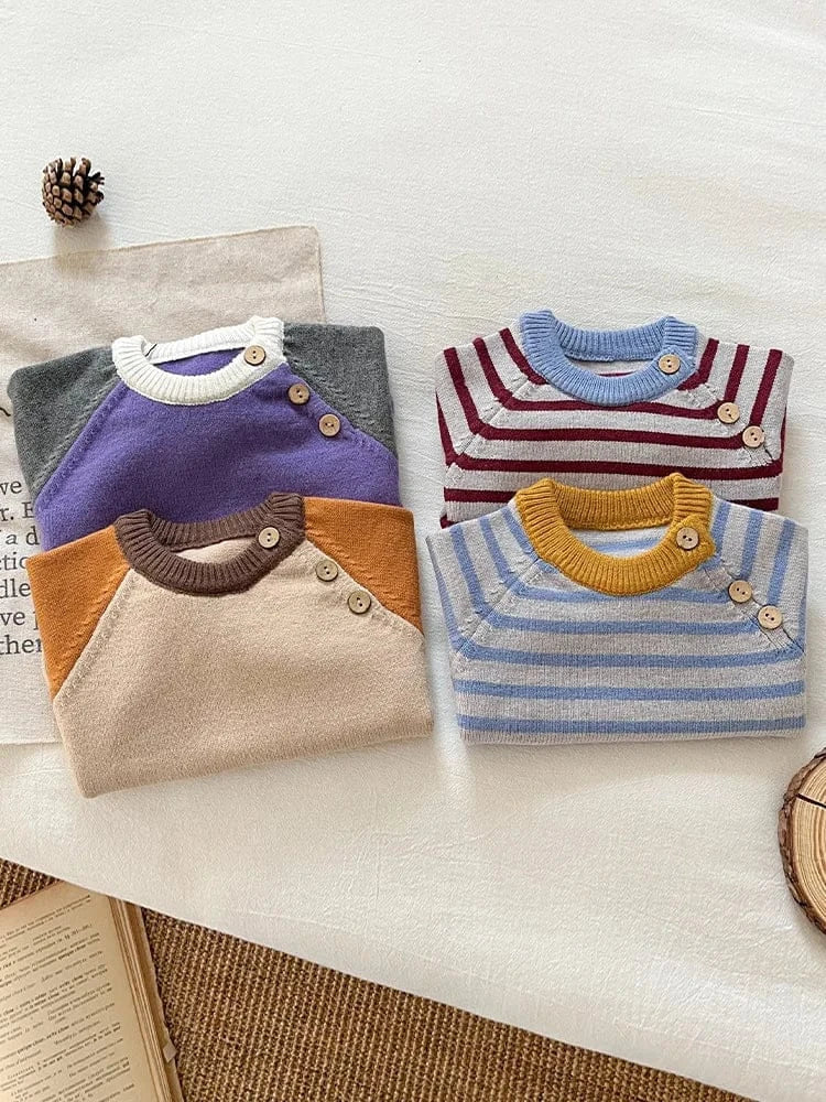 ニット・セーター ベビーキッズトップス カラフルパッチワーク/ボーダーニット長袖セーター【mh0008043】