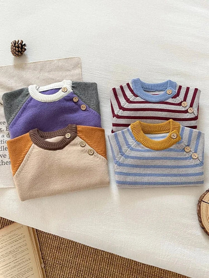 ニット・セーター ベビーキッズトップス カラフルパッチワーク/ボーダーニット長袖セーター【mh0008043】