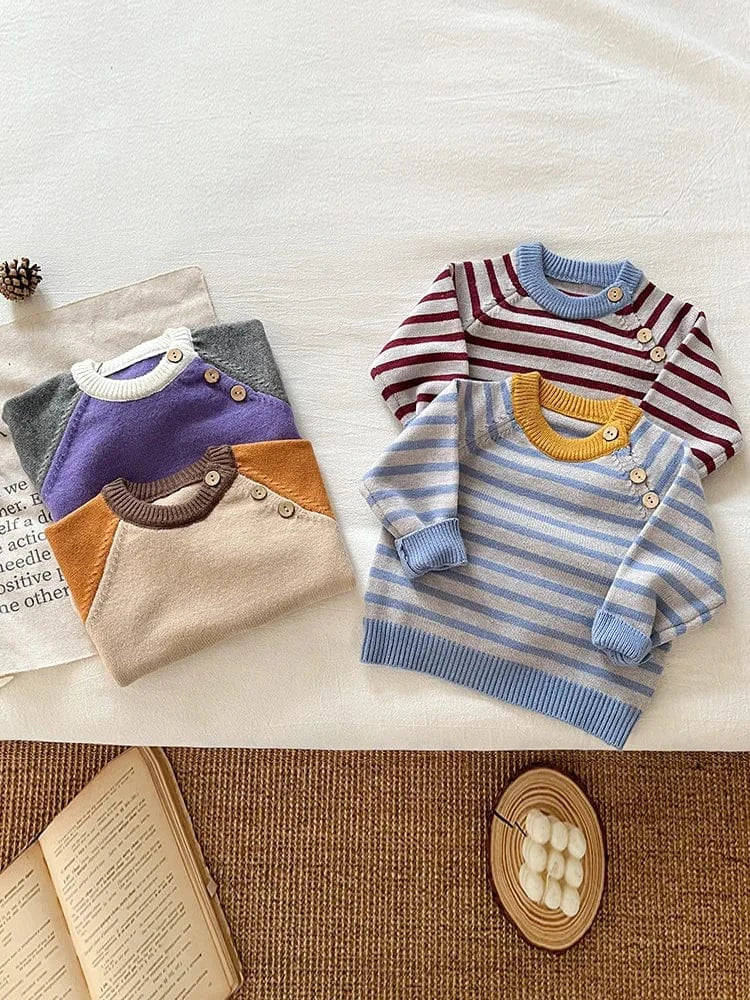 ニット・セーター ベビーキッズトップス カラフルパッチワーク/ボーダーニット長袖セーター【mh0008043】