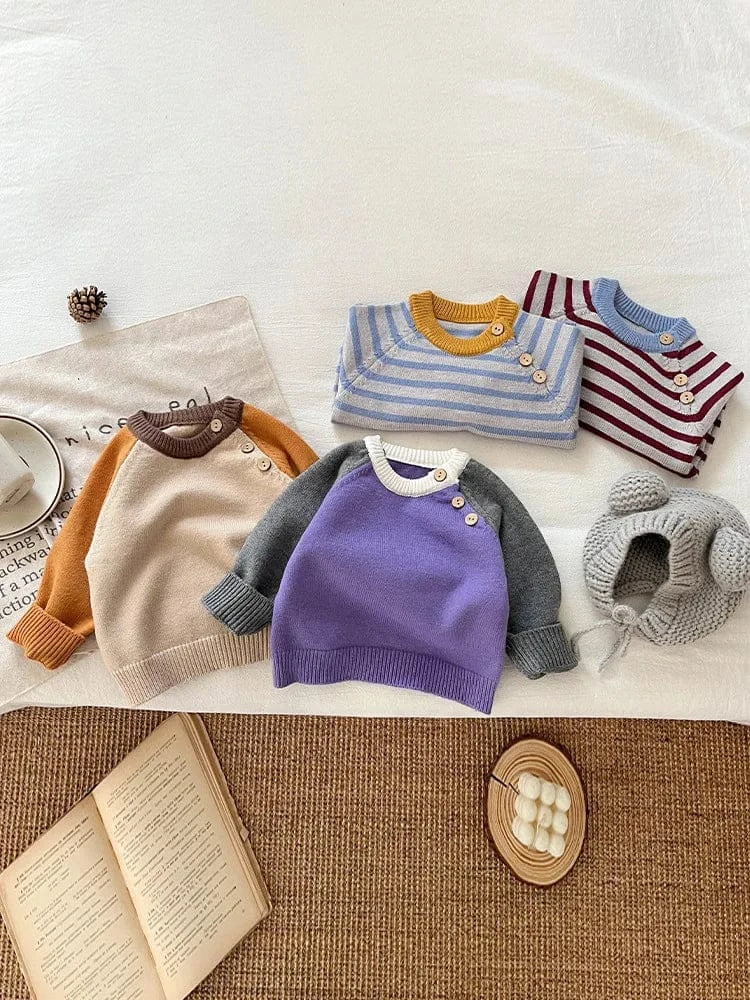 ニット・セーター ベビーキッズトップス カラフルパッチワーク/ボーダーニット長袖セーター【mh0008043】
