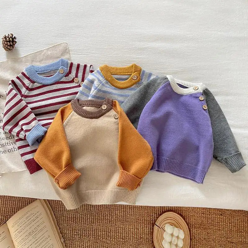 ニット・セーター ベビーキッズトップス カラフルパッチワーク/ボーダーニット長袖セーター【mh0008043】