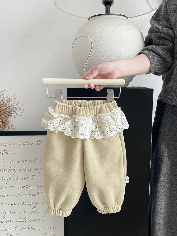 ロングパンツ・スウェットパンツ ベビーパンツ レースフリルペプラム裏フリースロングスウェットパンツ【mh0008046】
