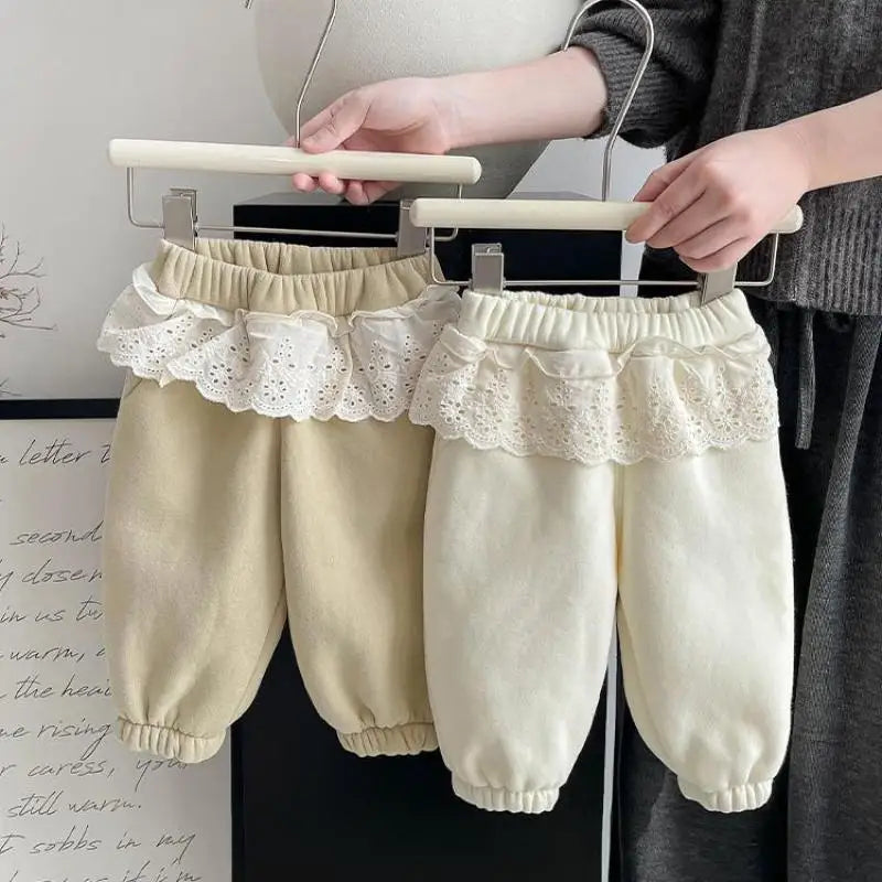 ロングパンツ・スウェットパンツ ベビーパンツ レースフリルペプラム裏フリースロングスウェットパンツ【mh0008046】