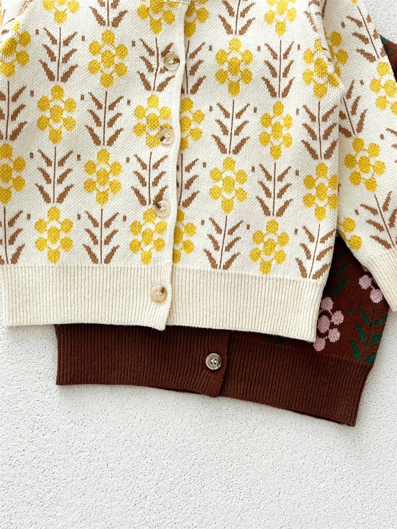 カーディガン・パーカー ベビーカーディガン レトロフラワー長袖ニットジャケット【mh0008048】