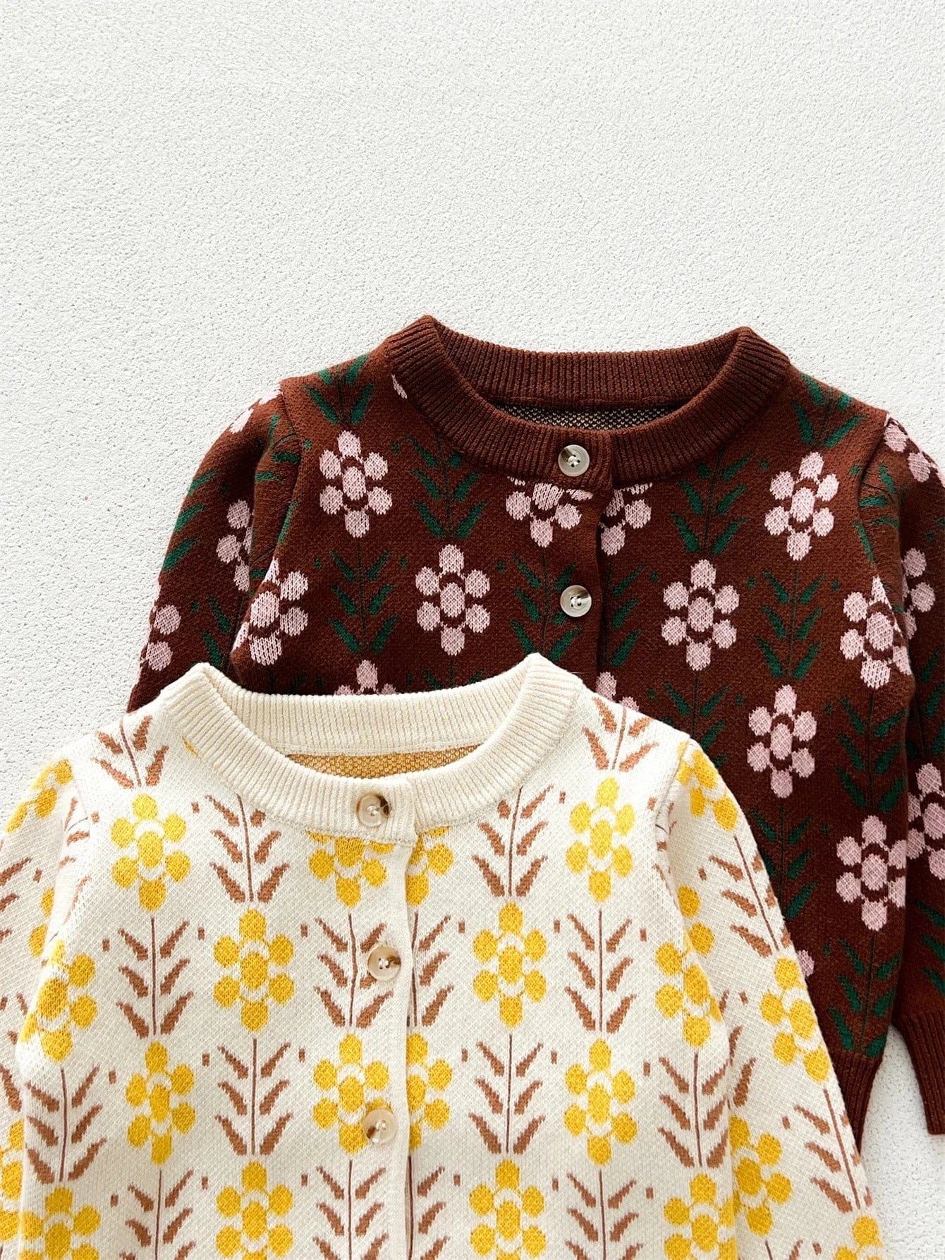 カーディガン・パーカー ベビーカーディガン レトロフラワー長袖ニットジャケット【mh0008048】