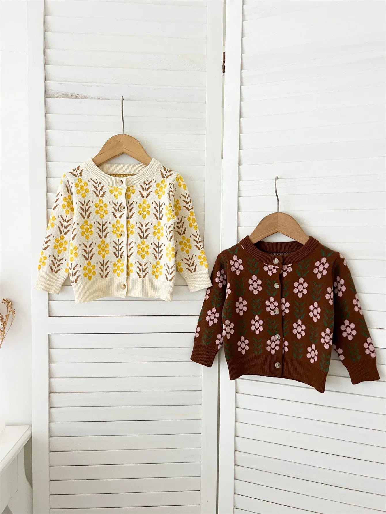 カーディガン・パーカー ベビーカーディガン レトロフラワー長袖ニットジャケット【mh0008048】