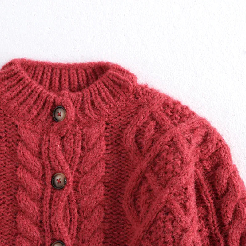 カーディガン・パーカー キッズカーディガン アラン編みケーブルニットざっくり長袖ジャケット【mh0008050】