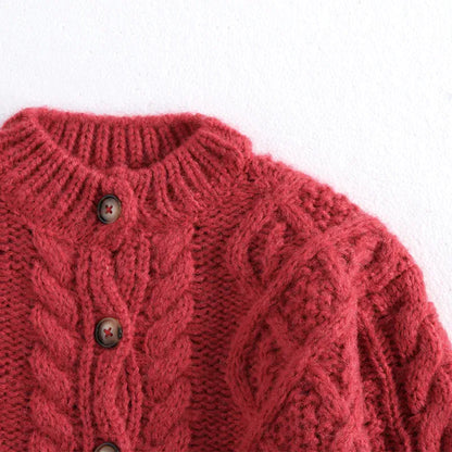 カーディガン・パーカー キッズカーディガン アラン編みケーブルニットざっくり長袖ジャケット【mh0008050】