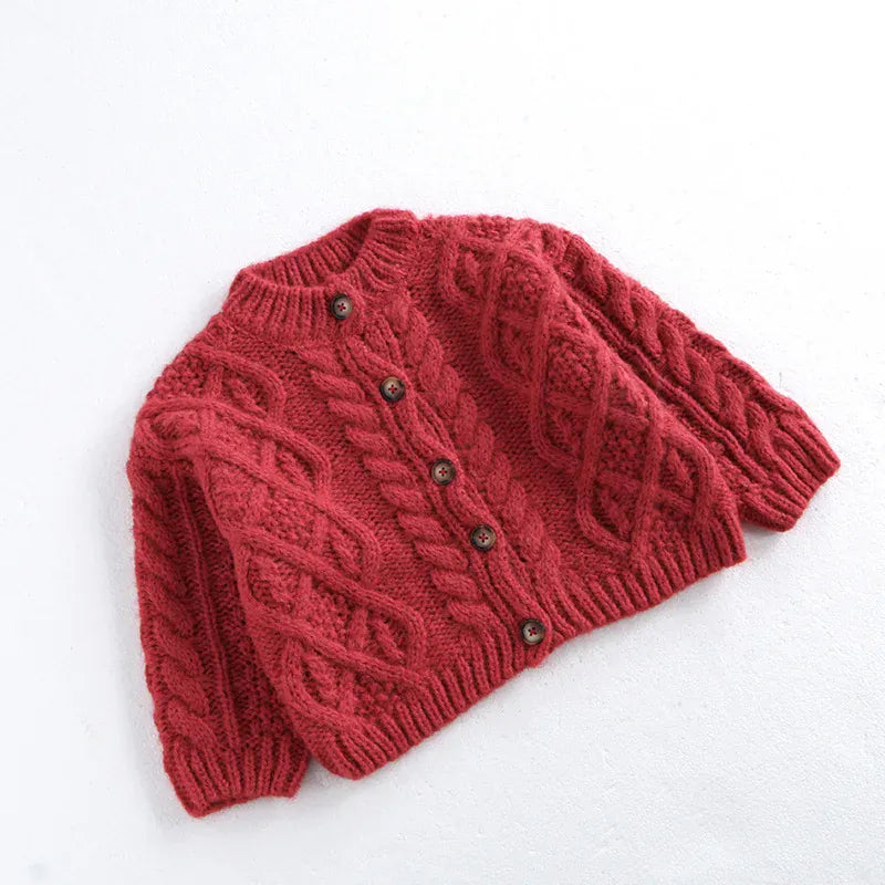 カーディガン・パーカー キッズカーディガン アラン編みケーブルニットざっくり長袖ジャケット【mh0008050】