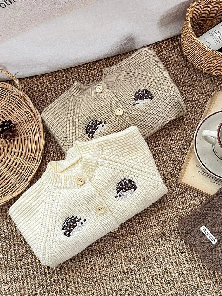 長袖ロンパース ベビーロンパース ヘッジホックハリネズミ刺繍長袖ニットジャンプスーツ【mh0008057】