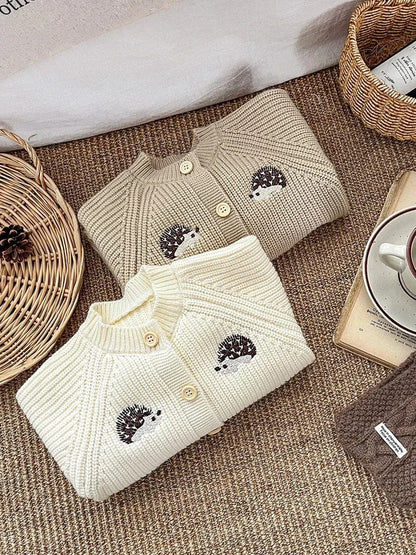 長袖ロンパース ベビーロンパース ヘッジホックハリネズミ刺繍長袖ニットジャンプスーツ【mh0008057】