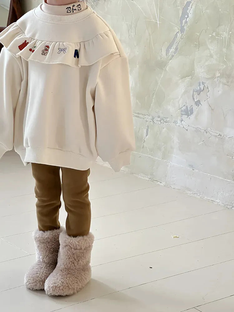 トレーナー・フーディ キッズトップス ラッフルフリル刺繍裏フリース長袖スウェットトレーナー【mh0008081】